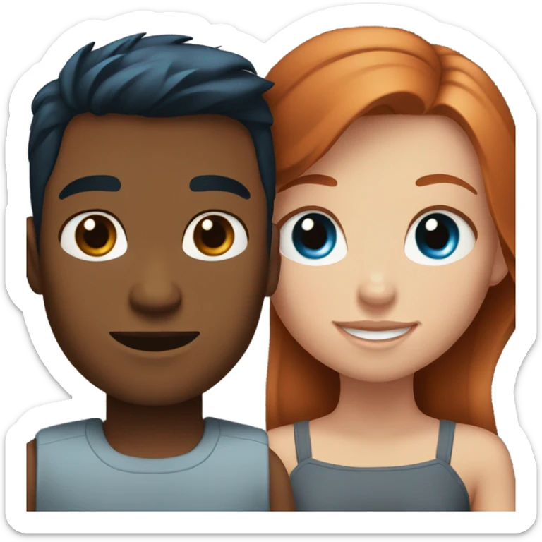 Redhead blue eyed girl and black haired tan male couple sticker