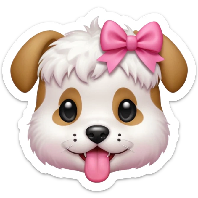 This puppy HEAD 🐶 with a pink bow and tongue out, please in apple ios emoji stylem not fluffy!! sticker