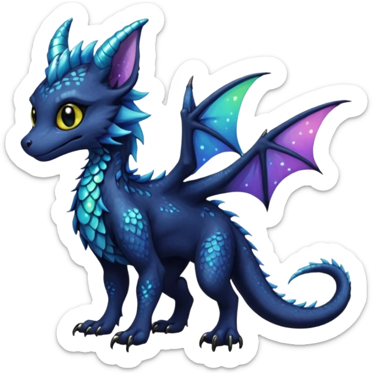 Feral Rare Fantasy Darkg gothic spooky  sparkly shiny Draco-Vernid-Trico-species by LiLaiRa, random markings, tufted tail, tufted ears, full body sticker