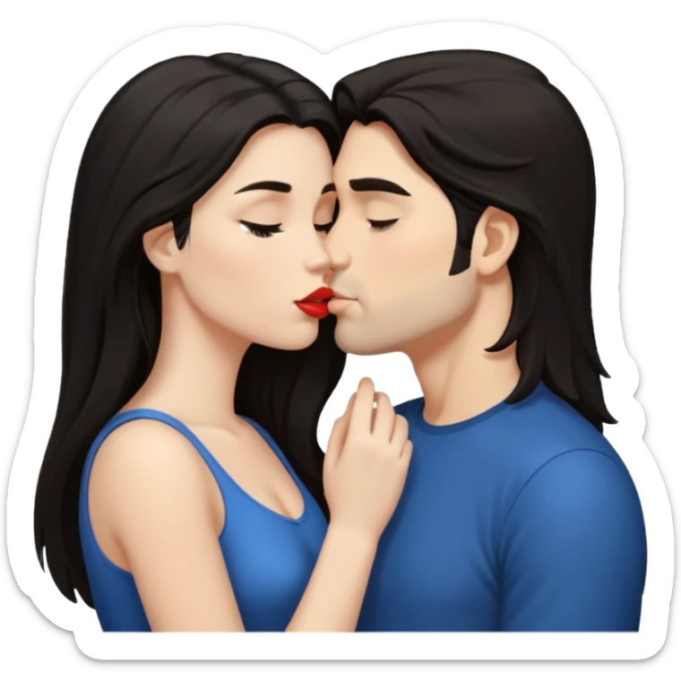 White Man with dark hair kissing white woman with long dark hair sticker