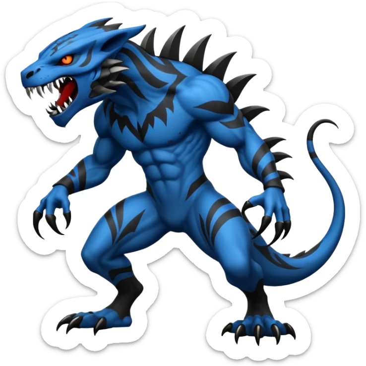 Black and Blue Venom-Stitch-Charizard-Salandit-Sneasel-fusion, full body, tribal markings  sticker