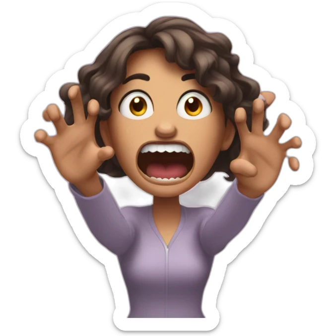 A woman acting like a monster with her hand and her face says grrr. Both hands are visible !  sticker