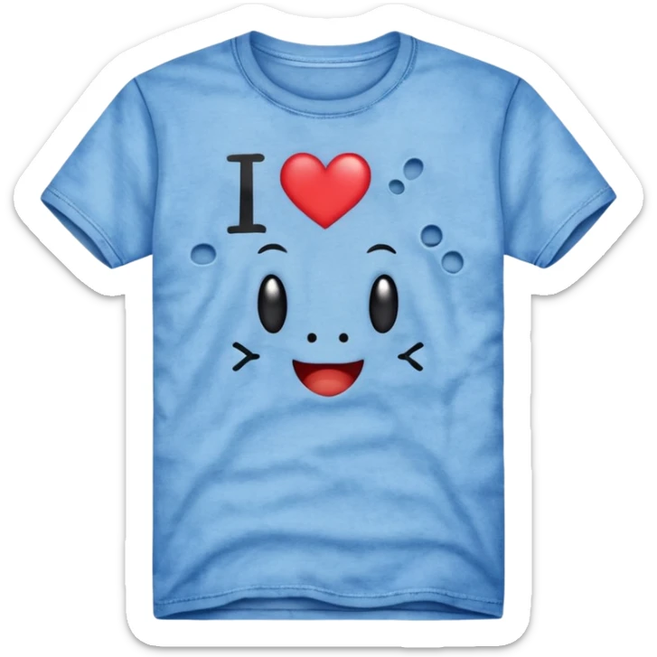 Blue shirt with the text I love krabby. And the shirt has holes sticker