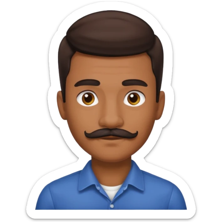 Young man with tan skin, dark brown skin fade hair, a mustache sticker