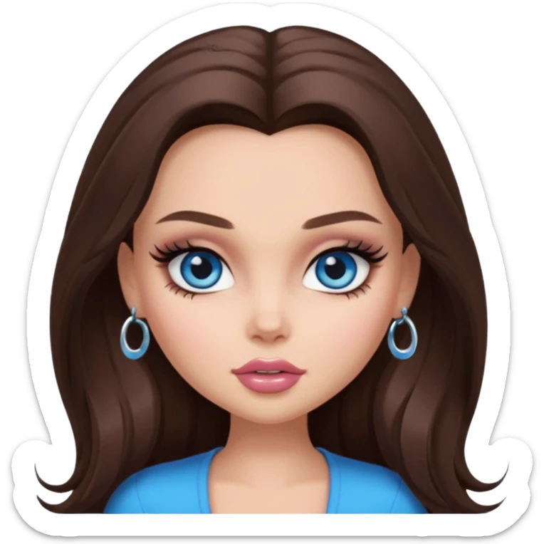 pretty bratz baddie, long brunette hair, pretty makeup, long lashes, blue eyes sticker