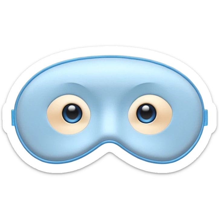 cute emoji of an isolated silky sleep mask, soft satin texture with gentle shine, light gray with pastel blue tones, embroidered sleepy eyes, no person, no face, cozy winter mood, smooth rounded shape, soft shadows sticker