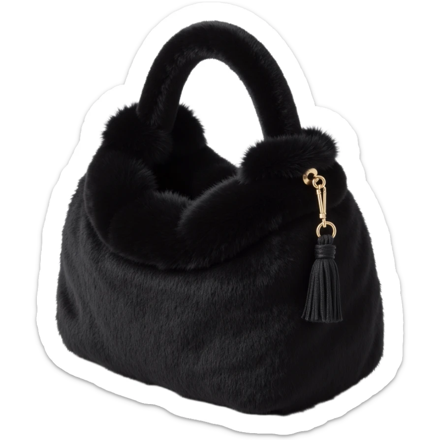 black sherpa faux fur fluffy shoulder bag purse sticker