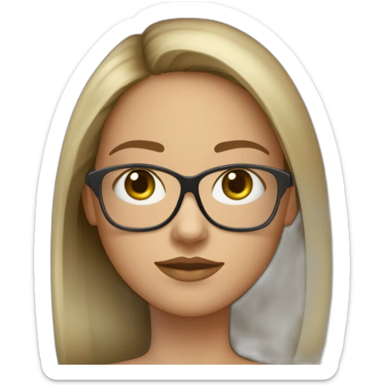 une fille avec de long cheveux noir lisse , et avec des lunette (en forme de carrer un peu déformé) assez grosse comparer a ça tête ,avec la couleur des yeux verts , et la peau assez clair sticker