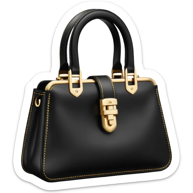 Realistic detail, Cartier brand, Small handle bag in black calfskin, Golden and black enamel-finish, Hand and cross-body sticker