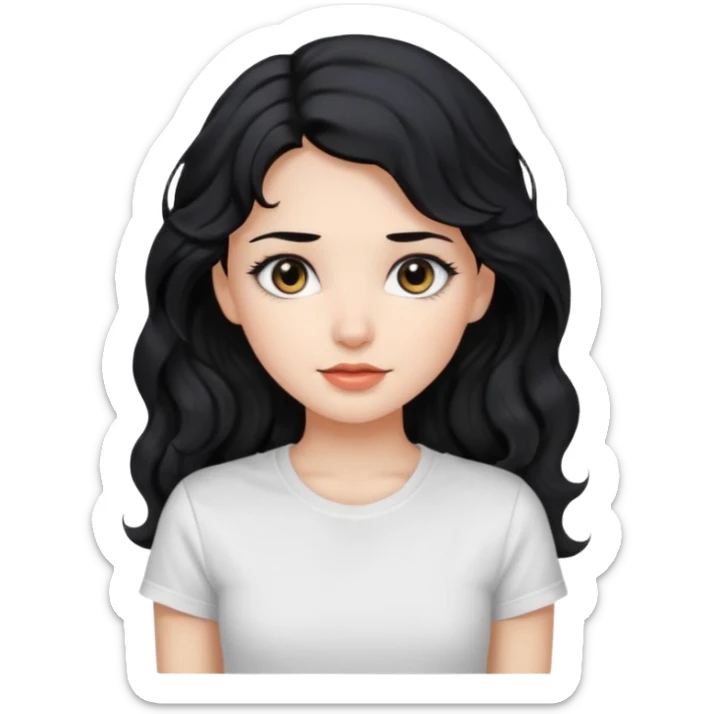 Beautiful girl,Black hair,wavy hair long hair,Black eyes, white T-shirt sticker