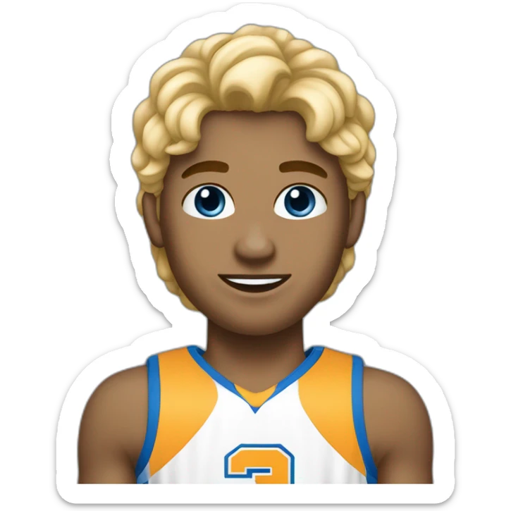 Garçon cheveux long, blond, yeux bleu qui fait du basketball sticker