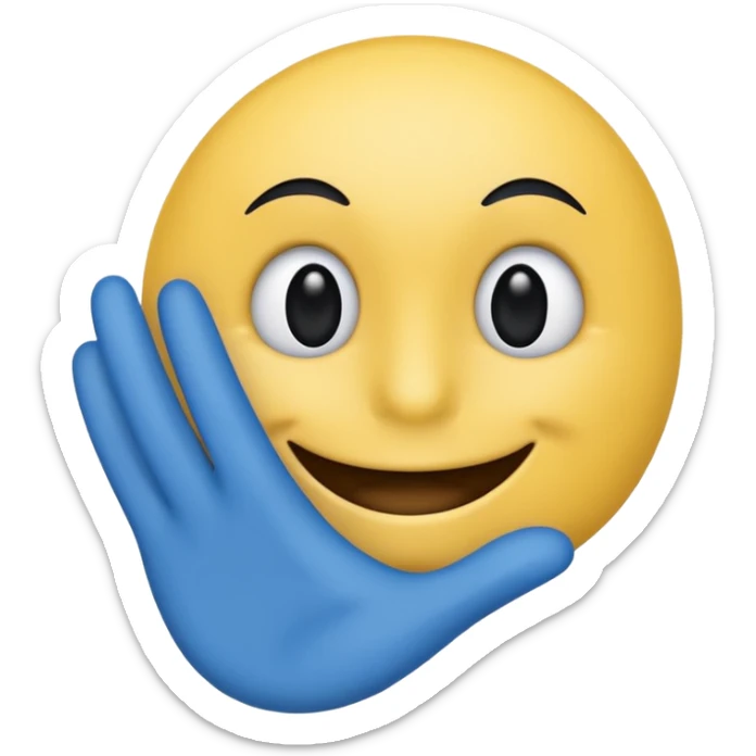 The word 67 that it's body is blue would eyes and smiley mouth and black hand and black mouth sticker