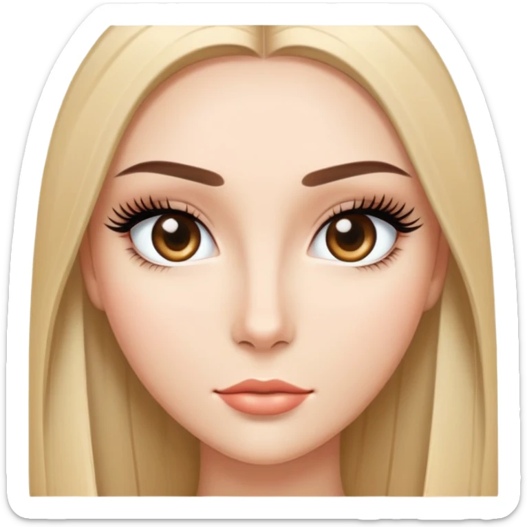 Beautiful character with sleek straight hair, perfect middle part, long dramatic eyelashes, and a very attractive face sticker