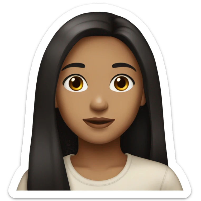 girl, brown light skin, 25 years old, brown eyes, black long straight hair sticker