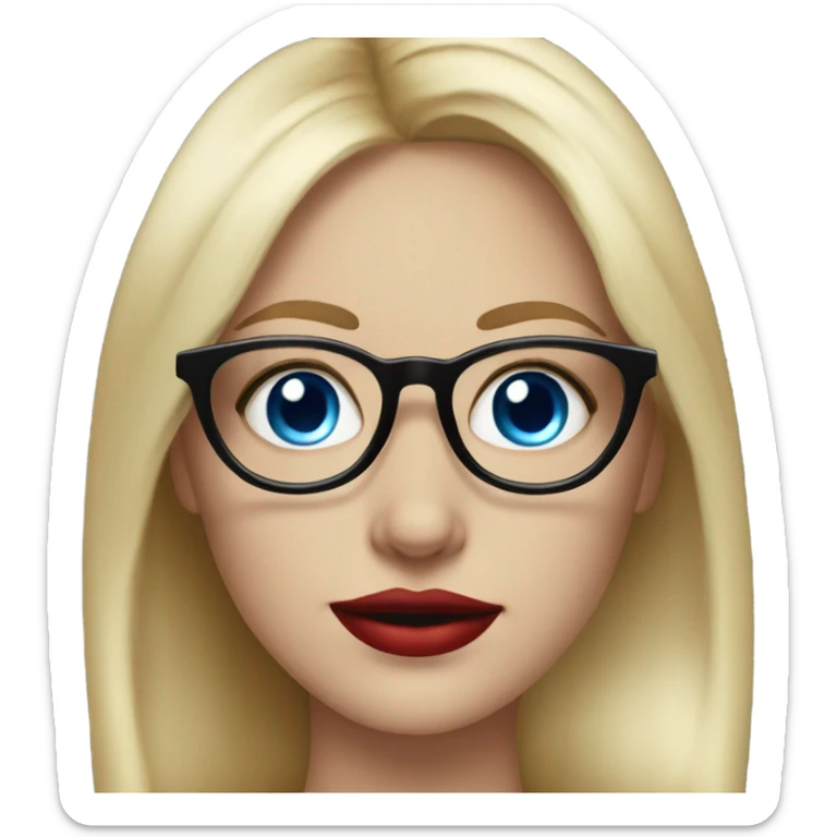 Realistic blonde girl smiling, blue eyes, red lipstick and wearing black glasses  sticker