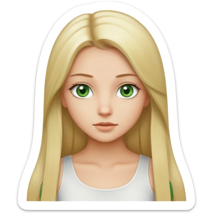Pretty girl with long straight blonde hair, green eyes and white crop top sticker