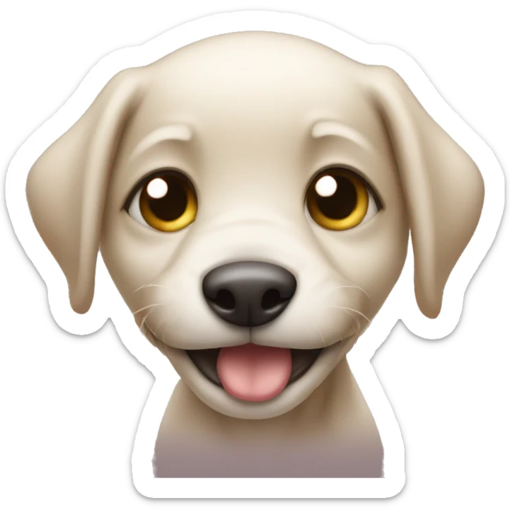 A puppy with 3 legs and 1 eye smiling at me creepily. sticker