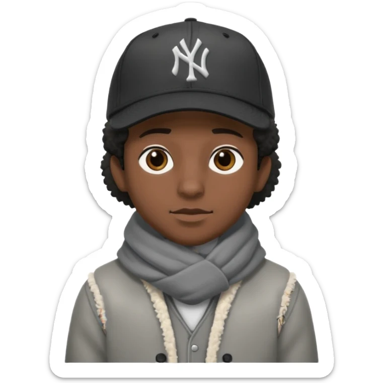 Cappellino New Era New York nero e persona con giubbotto di pecora grigio e anche la lana grigia sticker