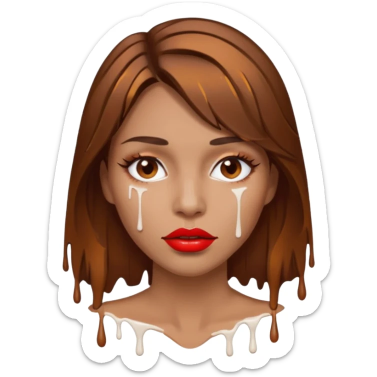 Brown Hair, Woman, white paint drip, face, hot, Sexy, lips sticker