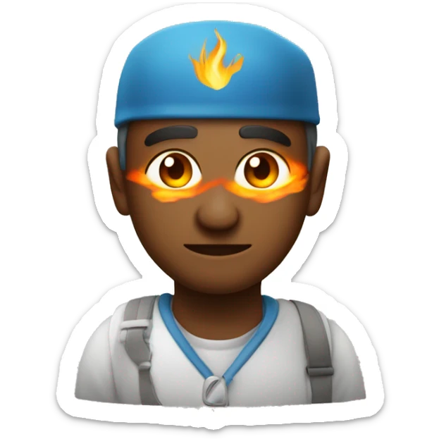 Un stiqeur qui sourit avec des flamme dans les yeux sticker