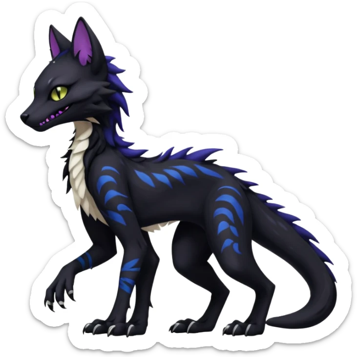 Kawaii dark black blackish edgy fantasy ethereal feline-vernid-sergal-monster-fursona animal creature full body with intricate markings  sticker
