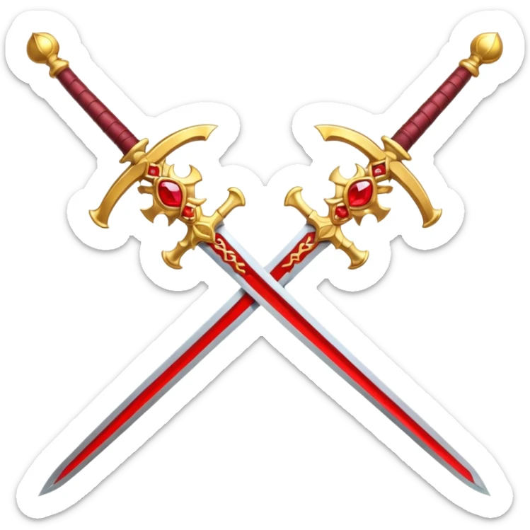Golden fiery royal two crossed swrods with red gem and golden blade sticker