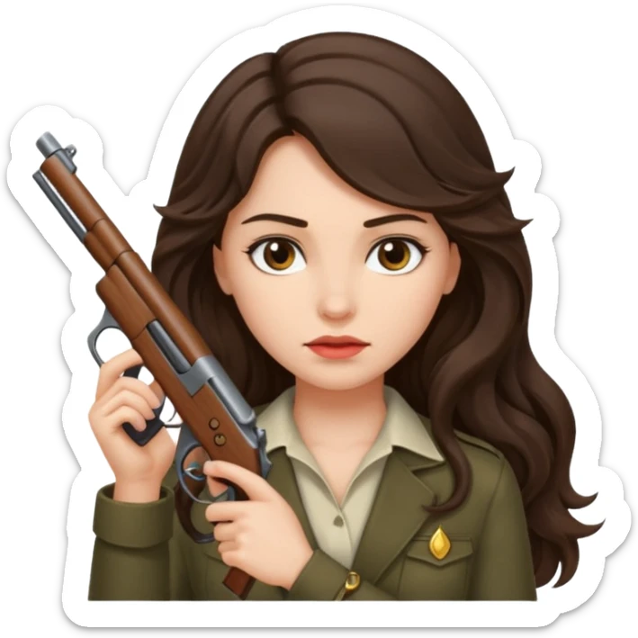 A brunette with long wavy hair girl who is about to kill herself with a littlr gun pointed at her temple sticker