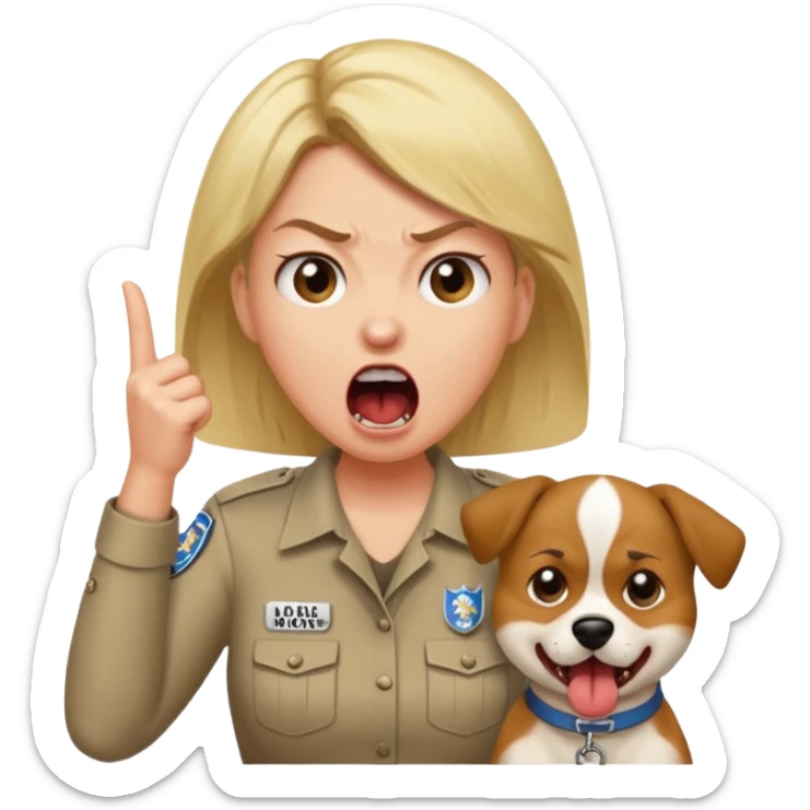 a karen mom yelling at somebody that wont take their dog out and is showing her badge but its fake sticker