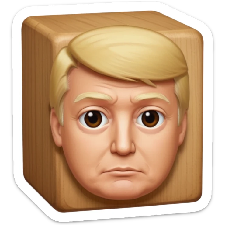 donald trump but his head is square, like a wooden block sticker