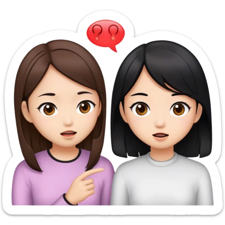 two asian girls yapping brown hair and black hair sticker