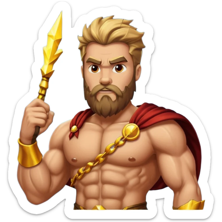 An emoji of the Greek god Zeus. He is a powerful, bearded man with a serious expression, holding a lightning bolt. sticker