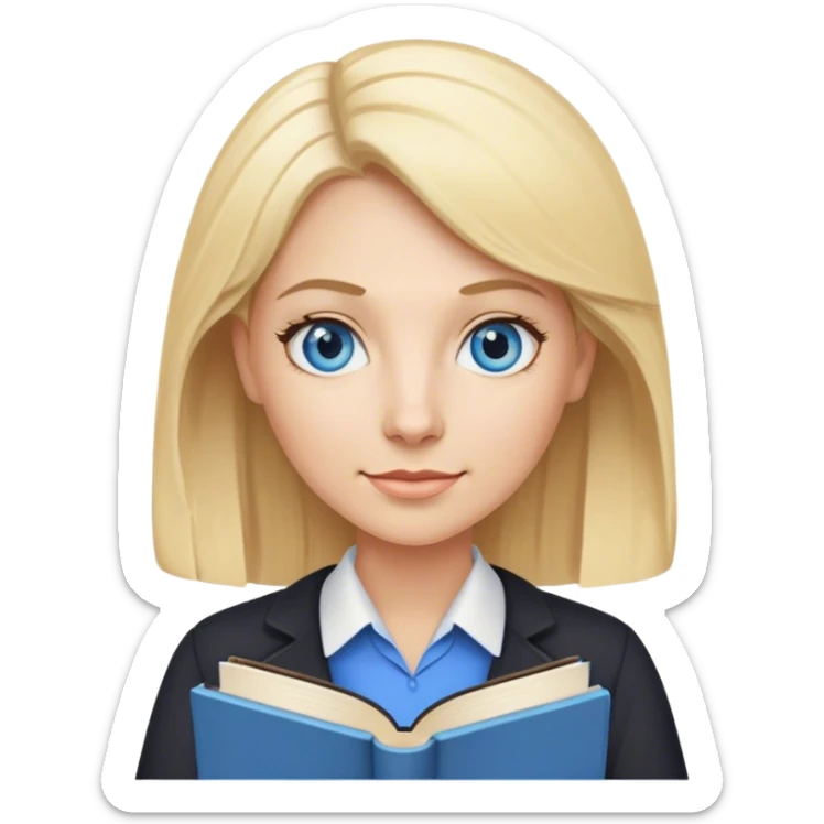 very blonde hair blue eyes teacher female holding books sticker