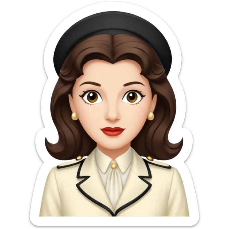 Maxene Andrews from The Andrews Sisters with long dark brown hair, ivory outfit sticker