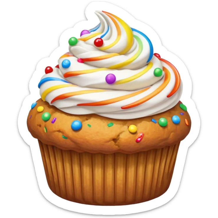 baked muffin with a swirl of whipped cream and rainbow sprinkles on top sticker