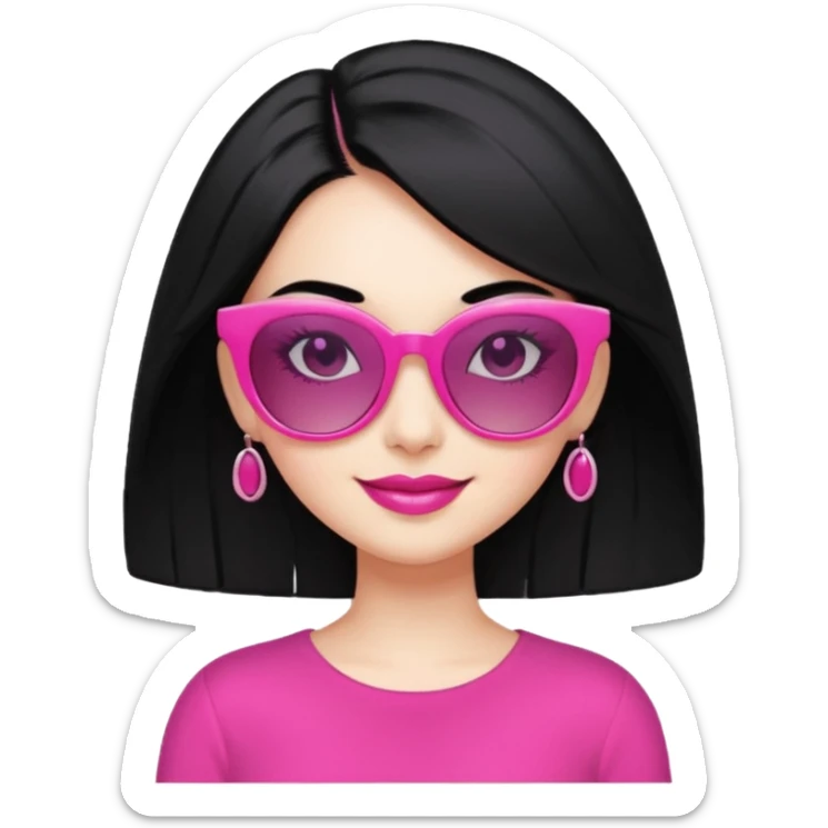 pink girl with black hair and wealth with sunglass on top; irreristable  smile sticker