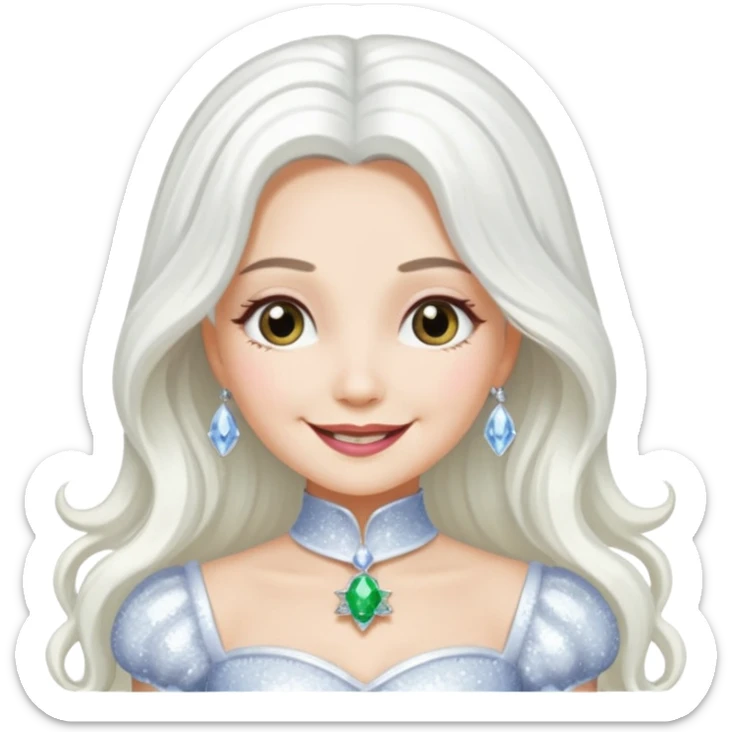 The Good Witch from The Land of Oz with long white hair, white sequin outfit sticker