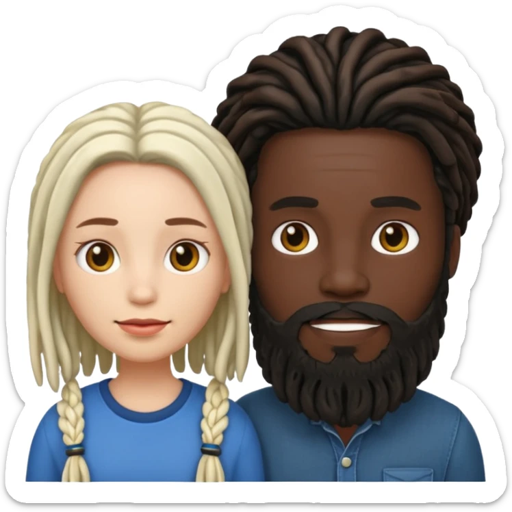 Couple emoji -WHITE with man with beardon and BLACK FEMALEwith mid length locs sticker