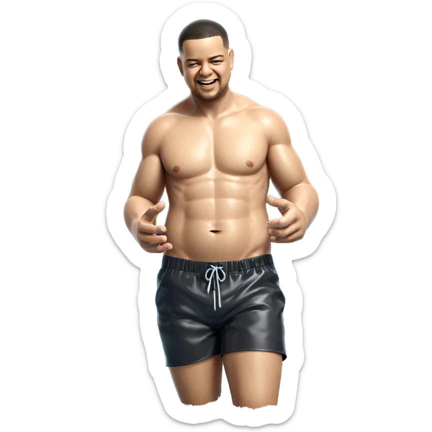 smiling topless boy in water sticker