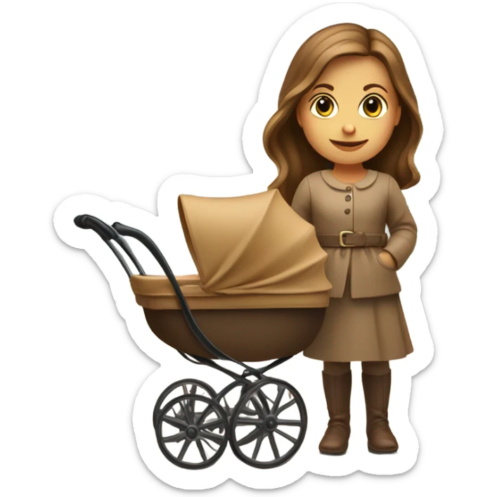 slavic beautiful mother with brown hair. next to caramel baby carriage sticker