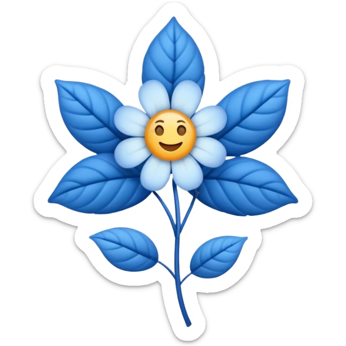 Şekli çiçek gibi ama yapraklar birleşik mavi olan ortasında beyaz bir tik olan emoji sticker