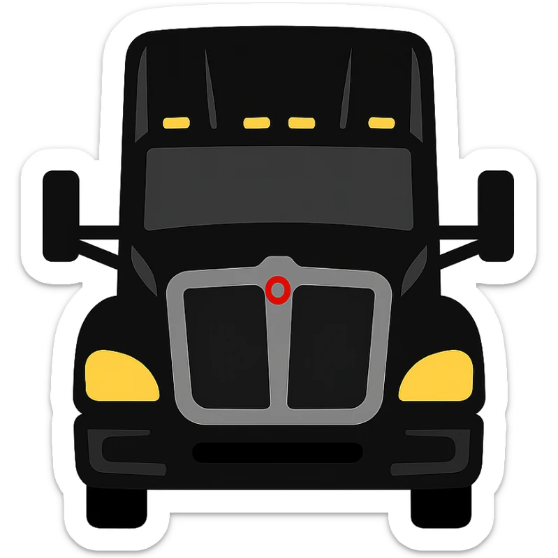 Convert the image of a black Kenworth T680 truck with a lightning background into a simple emoji-style icon. Focus on the truck only, remove the background, and keep details minimal and bold, suitable for an emoji style. sticker