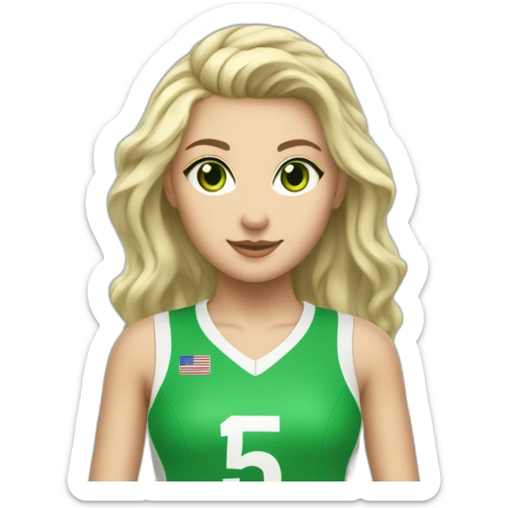 ash blonde girl with green eyes plays volleyball trikot number 15 sticker