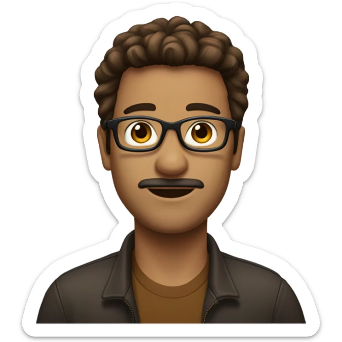 Homme cheveux long marron fon avec lunette et yeux marron sticker