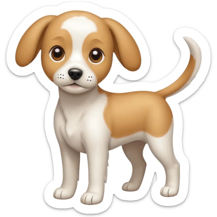 a full body white beagle x maltese x chi dog the size of a kelpie with light brown ears and a light brown patch on one eye sticker