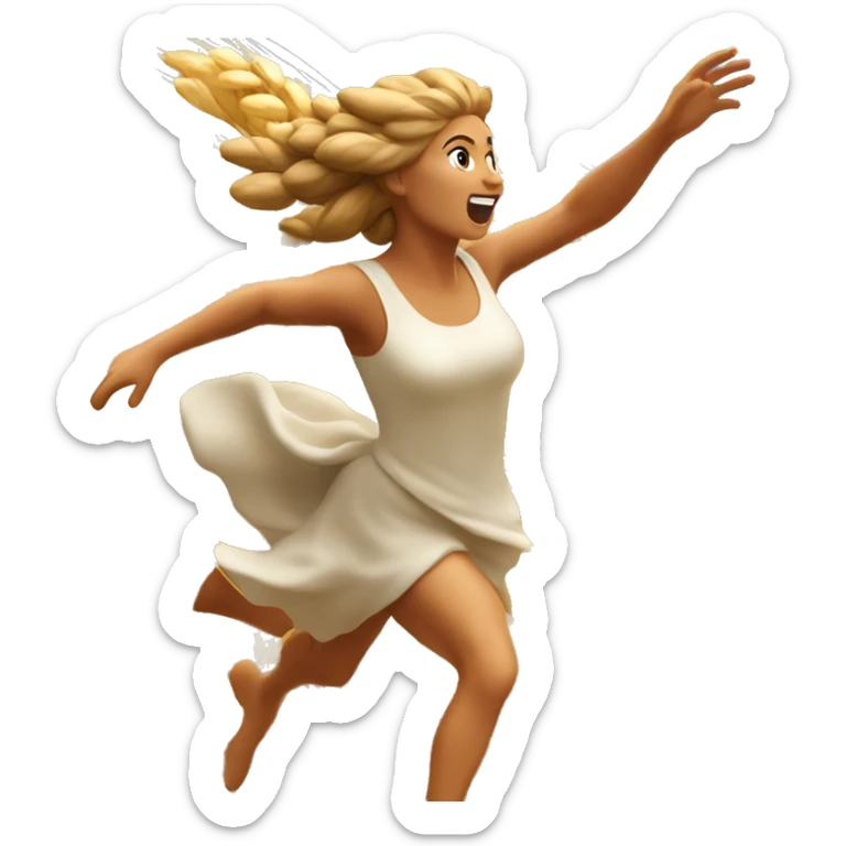 Italian harvest goddess sprinting with wheat, with a large stride and arms outstretched sticker