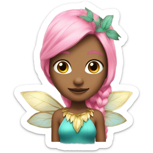 Beautiful, leaf, fairy, gold, turqoise, pink, long pink hair, big wings sticker