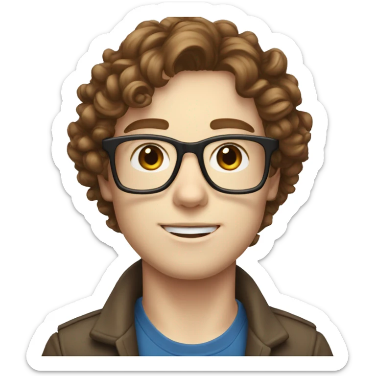 nerd, glasses, blue eyes, pale skin, brown hair, curly hair sticker