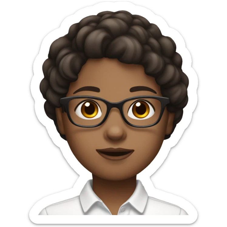 Girl with white skin, dark brown hair and brown eyes and glasses sticker