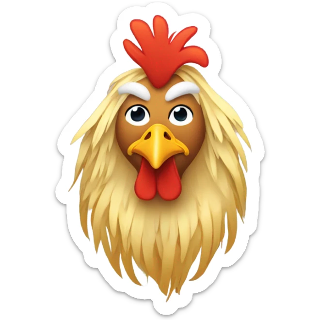 A Rooster wearing a wig of long blonde hair sticker