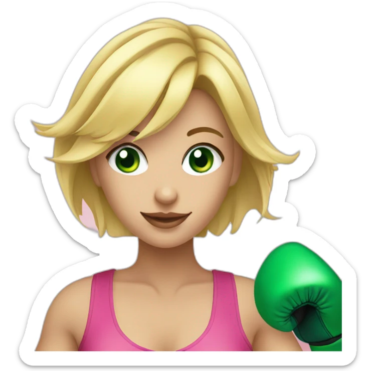 blonde girl wearing pink boxing gloves green eyes sticker